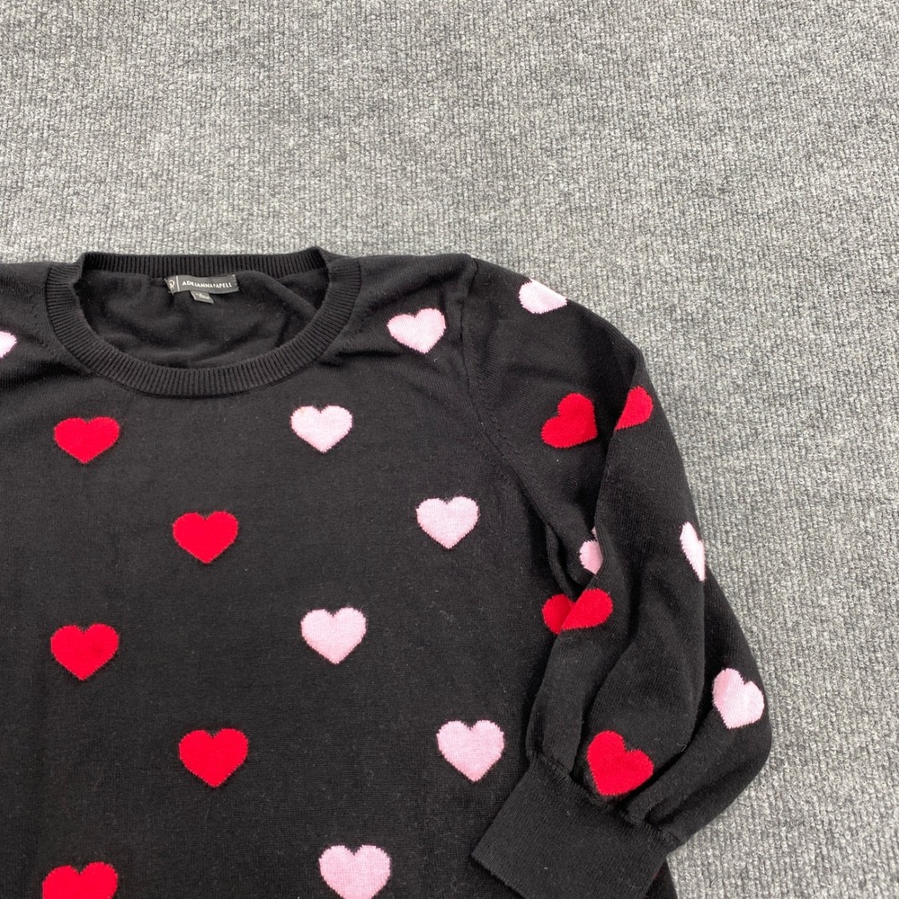 Adrianna Papell Heart Sweater Womens Large Black Pink Red Knit Pullover Romantic - Picture 3 of 9